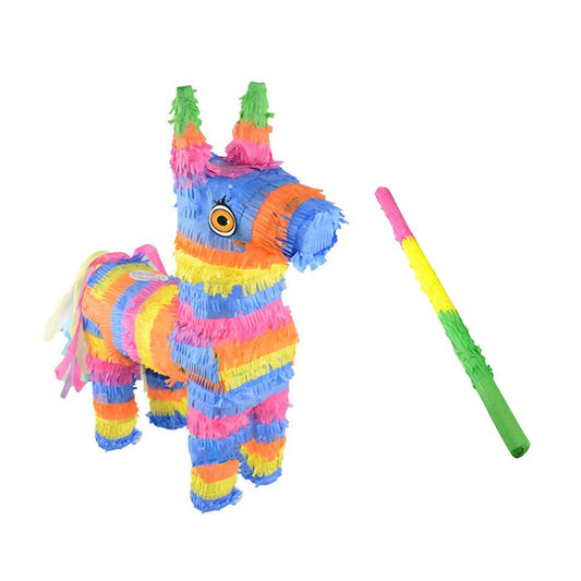 Rainbow Donkey Pinata with Stick for Kids' Parties by HitMyNeed