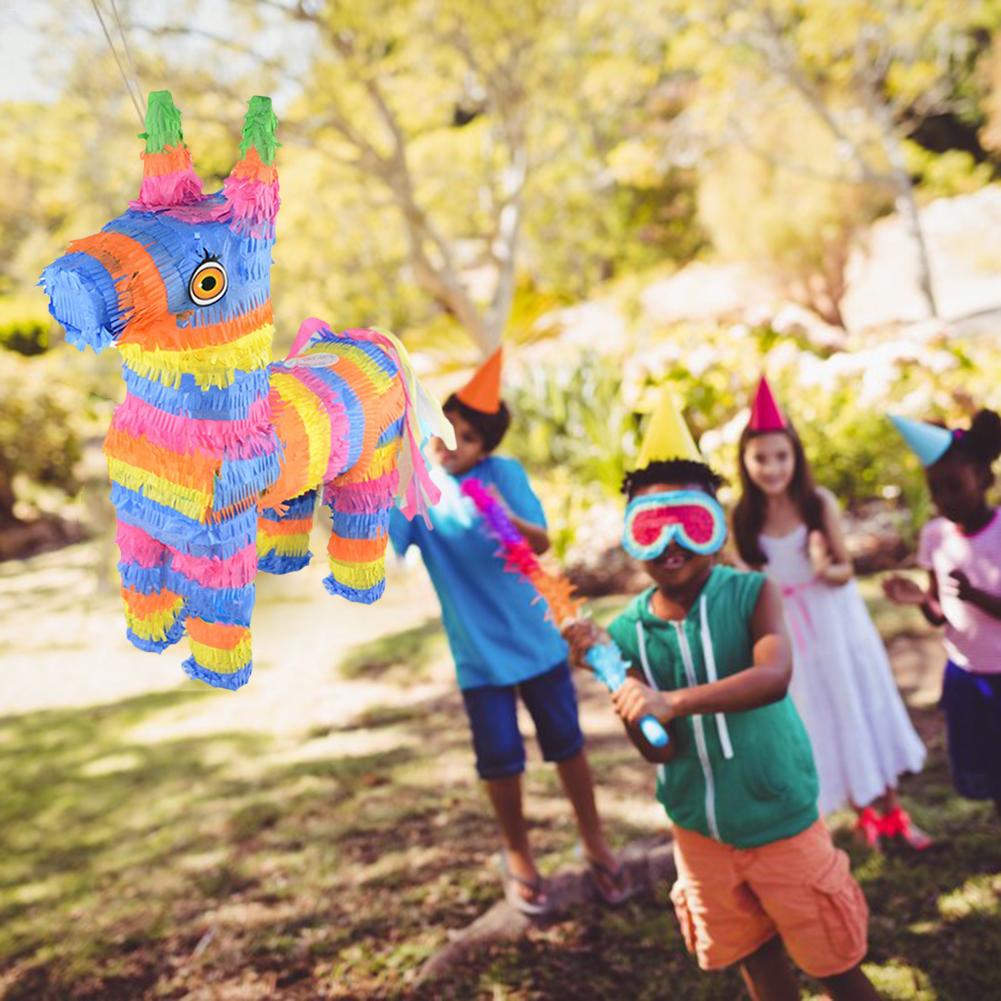 Rainbow Donkey Pinata with Stick for Kids' Parties by HitMyNeed