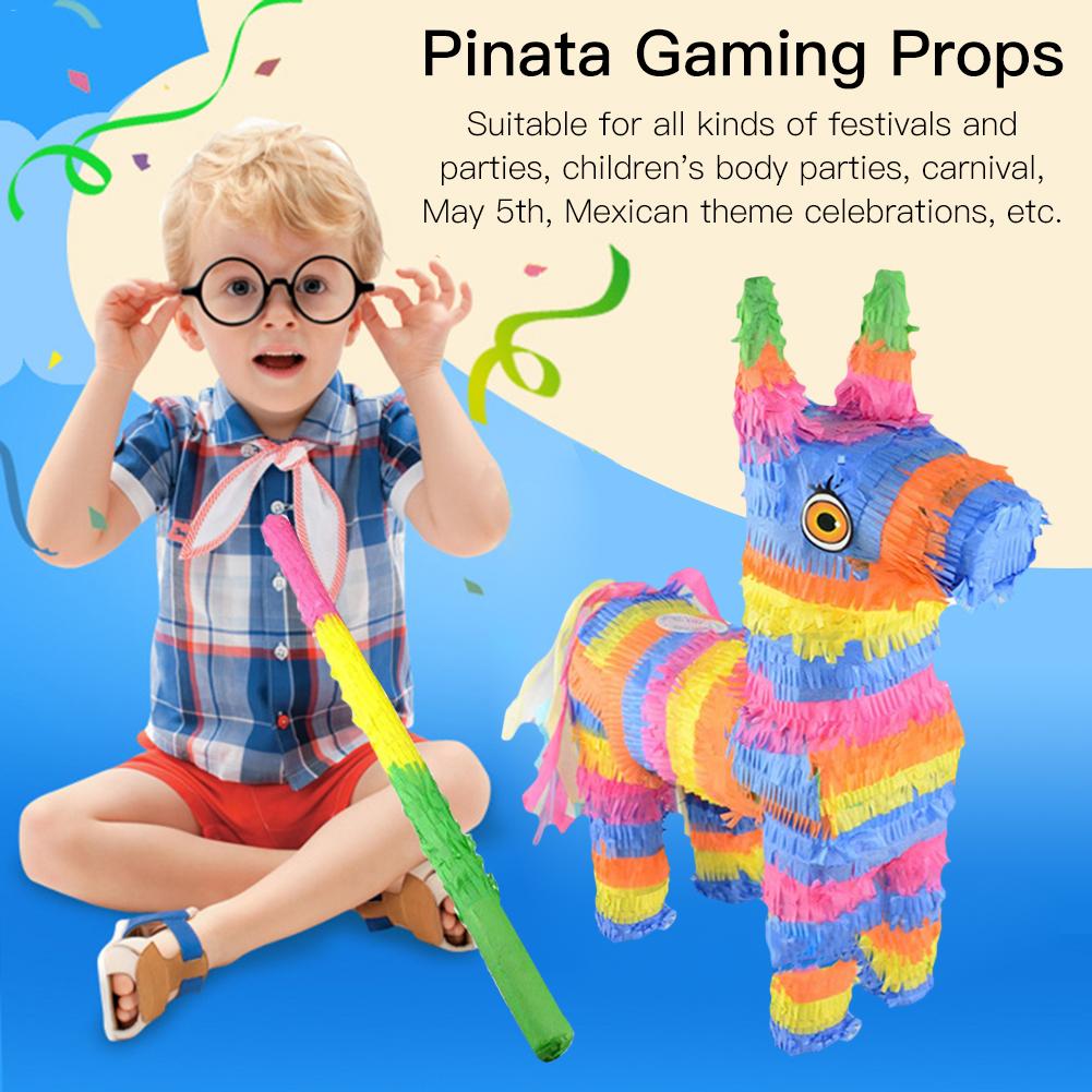 Rainbow Donkey Pinata with Stick for Kids' Parties by HitMyNeed