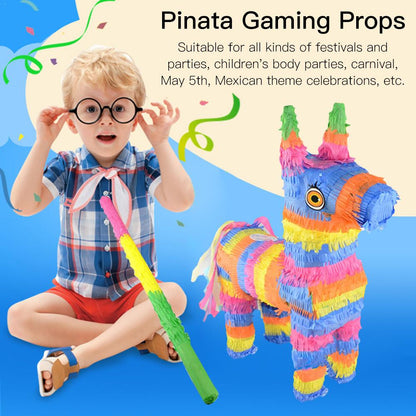 Rainbow Donkey Pinata with Stick for Kids' Parties by HitMyNeed