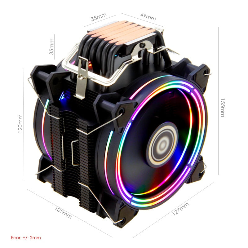 Rainbow LED Dual Fan CPU Cooler 120mm, 220W TDP by HitMyNeed
