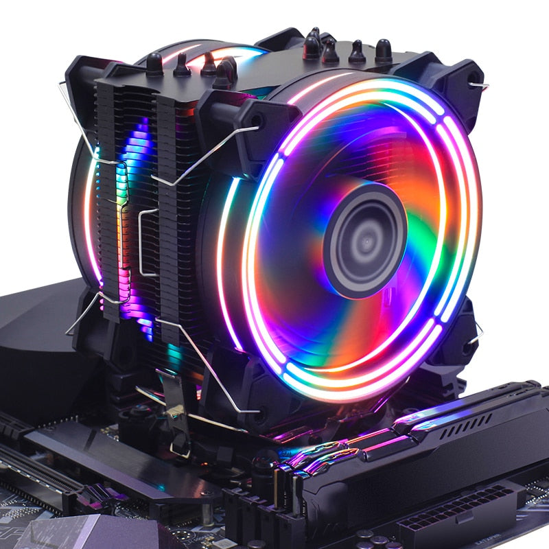 Rainbow LED Dual Fan CPU Cooler 120mm, 220W TDP by HitMyNeed