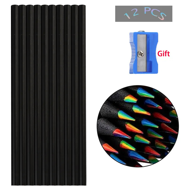 Rainbow Multicolor Pencils Set with Sharpener, 12 pcs by HitMyNeed