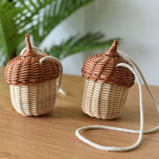 Rattan Acorn Basket Sling Bag by HitMyNeed