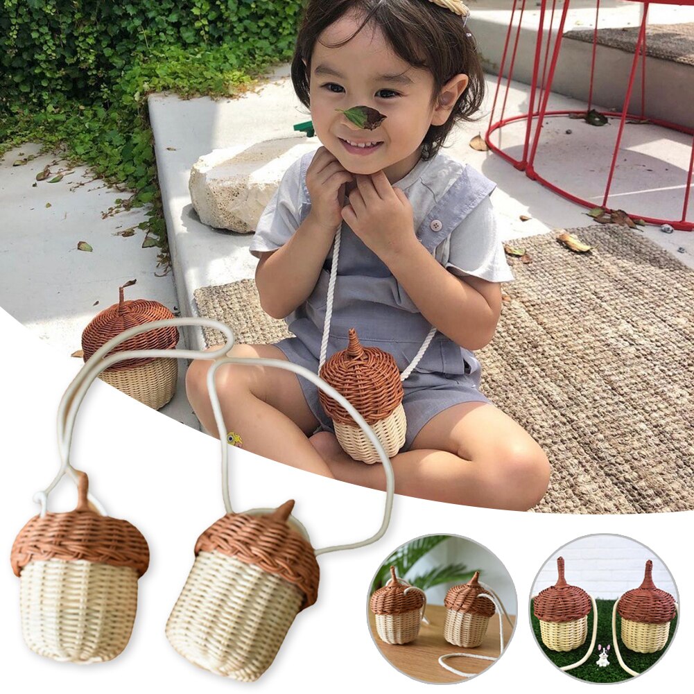 Rattan Acorn Basket Sling Bag by HitMyNeed