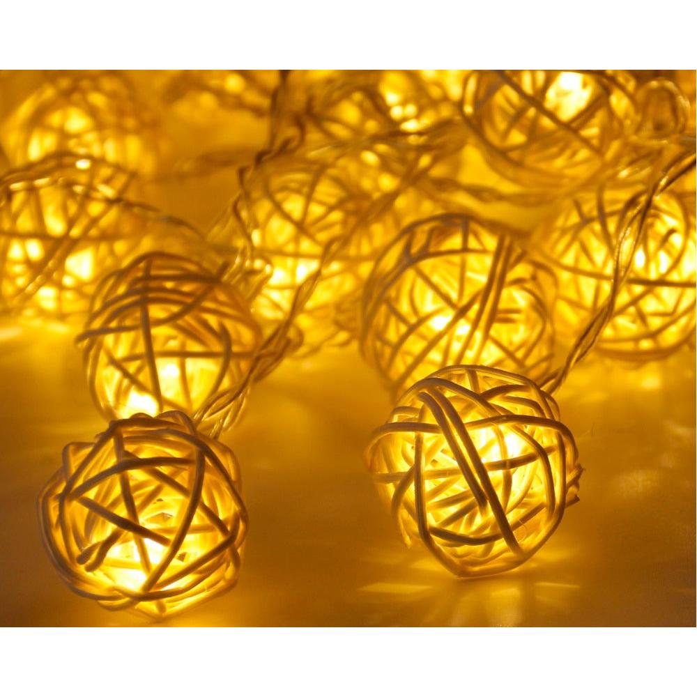 Rattan Ball String Lights, Warm White (Set of 20) by HitMyNeed