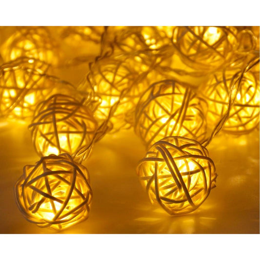 Rattan Ball String Lights, Warm White (Set of 20) by HitMyNeed