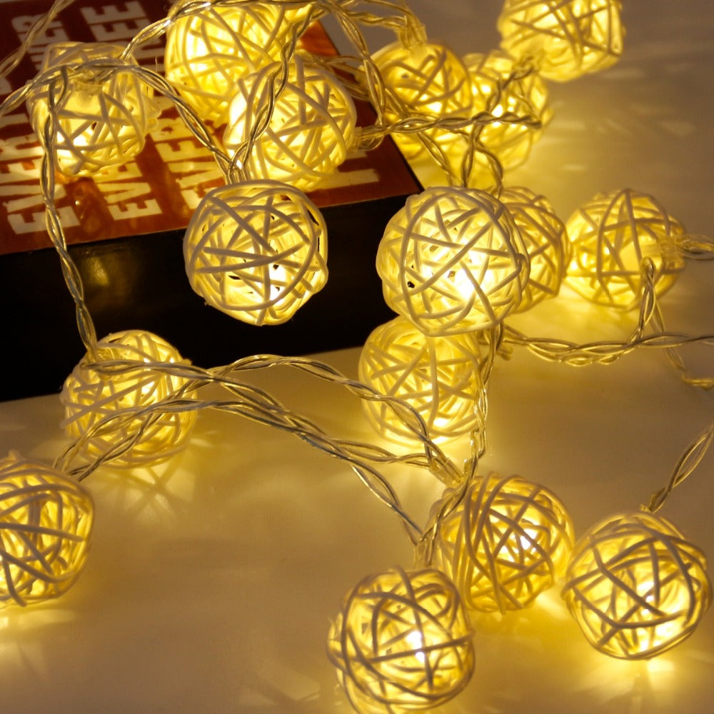 Rattan Ball String Lights, Warm White (Set of 20) by HitMyNeed