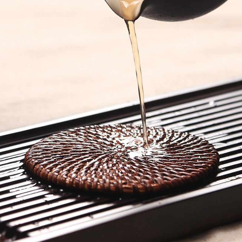 Rattan Coaster Set with Holder, 6 Pieces by HitMyNeed