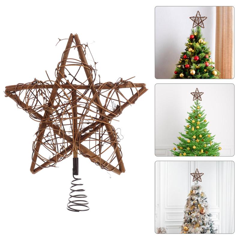 Rattan Star Christmas Tree Topper with Spring Base by HitMyNeed