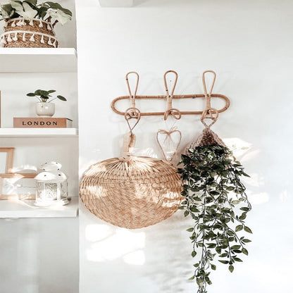 Rattan Wall Hook Rack - 3 Peg Natural Organizer by HitMyNeed