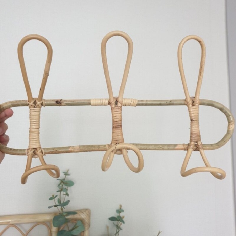 Rattan Wall Hook Rack - 3 Peg Natural Organizer by HitMyNeed