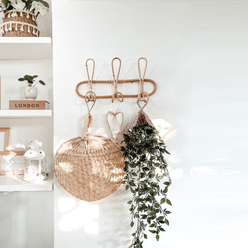 Rattan Wall Hooks Hanger Organizer with 6 Hooks by HitMyNeed