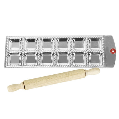 Ravioli Mold with Rolling Pin, 12-Cavity Aluminum Tray by HitMyNeed