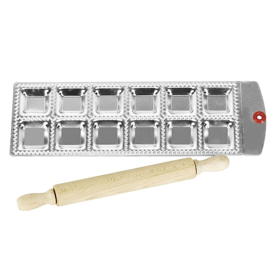 Ravioli Mold with Rolling Pin, 12-Cavity Aluminum Tray by HitMyNeed
