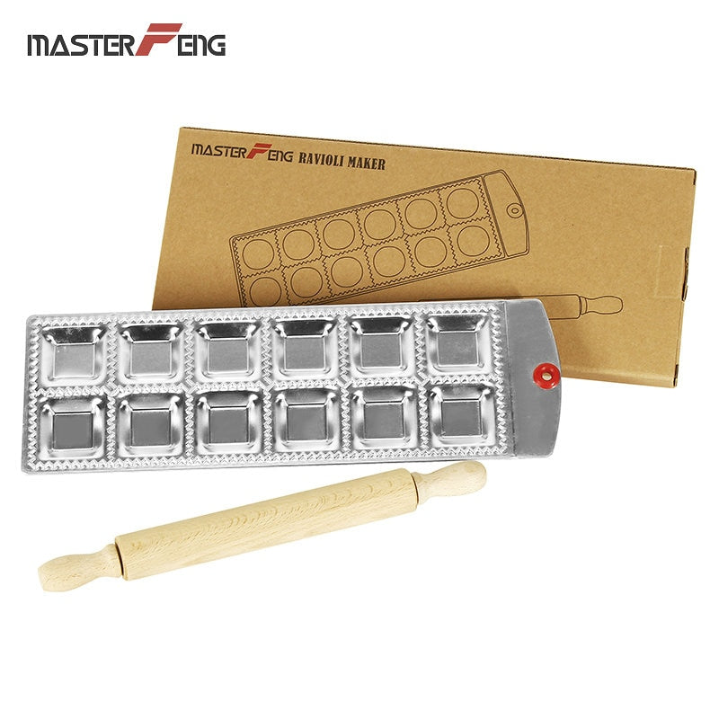 Ravioli Mold with Rolling Pin, 12-Cavity Aluminum Tray by HitMyNeed
