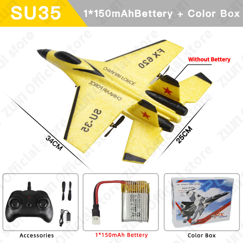 RC SU35/SU57 2.4G LED Foam RC Plane Glider su35-yellow-1b-box by HitMyNeed