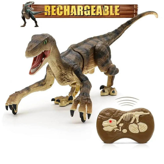 RC Walking Velociraptor Dinosaur Toy with Lights & Sound brown by HitMyNeed