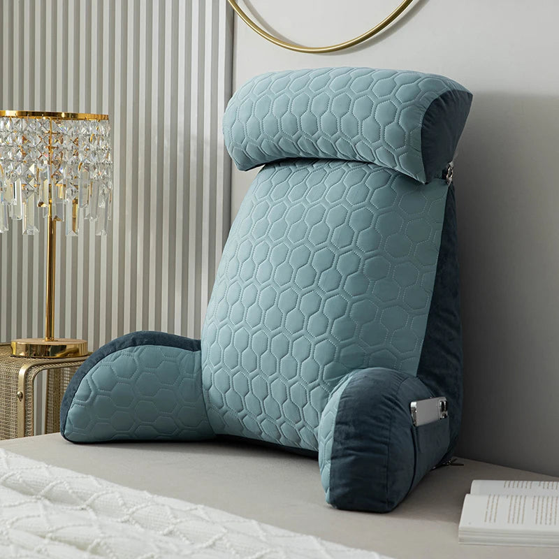 Reading Pillow Backrest with Arms and Washable Cover back-pillow-blue-b by HitMyNeed