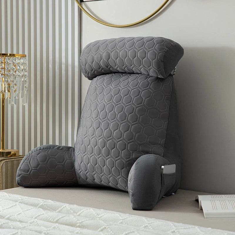 Reading Pillow Backrest with Arms and Washable Cover back-pillow-grey by HitMyNeed