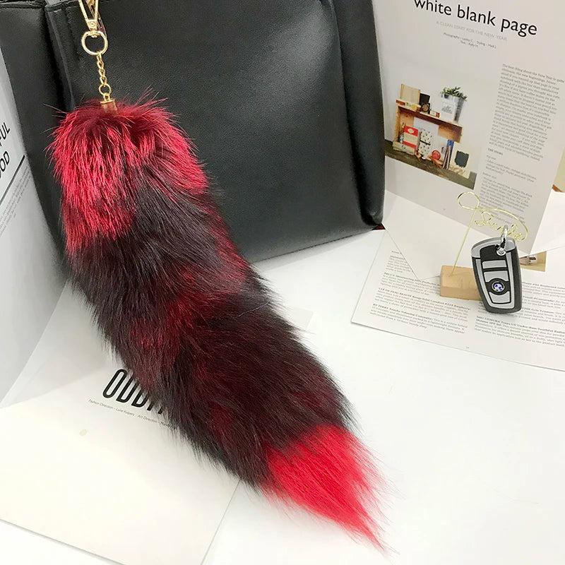 Real Fox Fur Tail Keychain Pendant 40cm color-7 by HitMyNeed