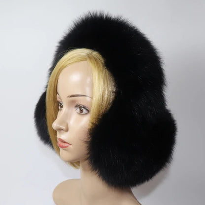Real Fox Fur Winter Earmuffs and Scarf for Women black by HitMyNeed