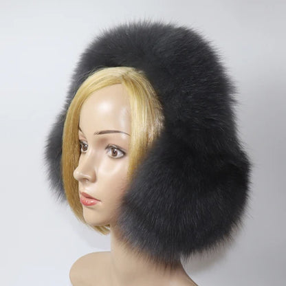 Real Fox Fur Winter Earmuffs and Scarf for Women dark-grey by HitMyNeed