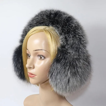 Real Fox Fur Winter Earmuffs and Scarf for Women frost-black by HitMyNeed