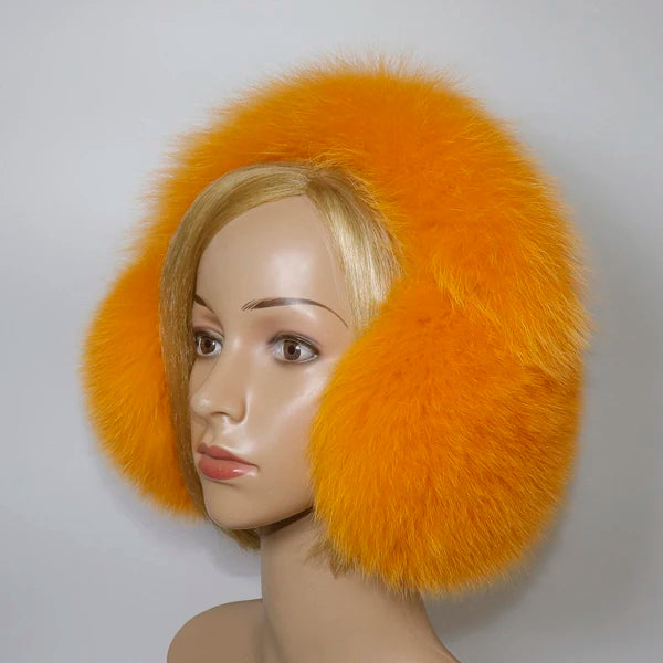 Real Fox Fur Winter Earmuffs and Scarf for Women golden-yellow by HitMyNeed