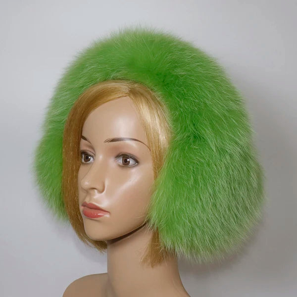 Real Fox Fur Winter Earmuffs and Scarf for Women green by HitMyNeed