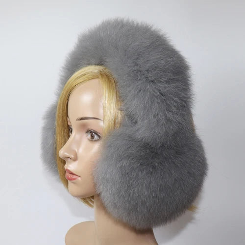Real Fox Fur Winter Earmuffs and Scarf for Women grey by HitMyNeed