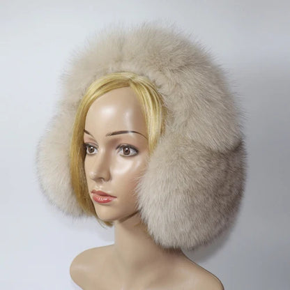 Real Fox Fur Winter Earmuffs and Scarf for Women khaki by HitMyNeed