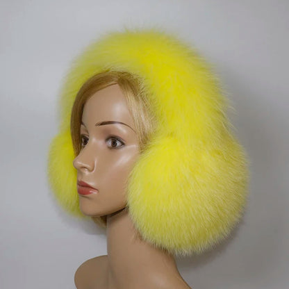 Real Fox Fur Winter Earmuffs and Scarf for Women lemon-yellow by HitMyNeed