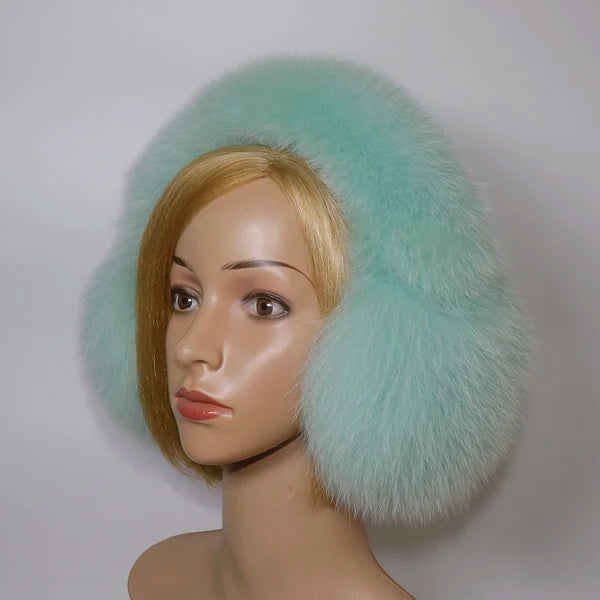 Real Fox Fur Winter Earmuffs and Scarf for Women light-blue by HitMyNeed