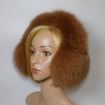 Real Fox Fur Winter Earmuffs and Scarf for Women light-brown by HitMyNeed