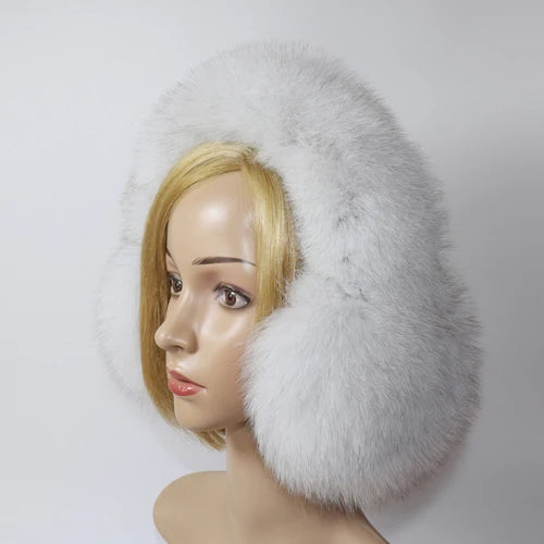 Real Fox Fur Winter Earmuffs and Scarf for Women natural-fox-white by HitMyNeed