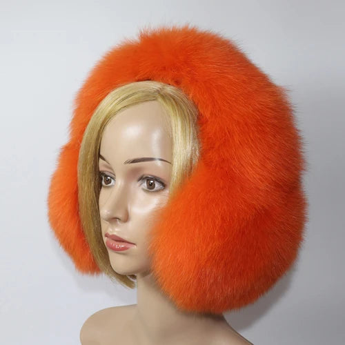 Real Fox Fur Winter Earmuffs and Scarf for Women orange by HitMyNeed