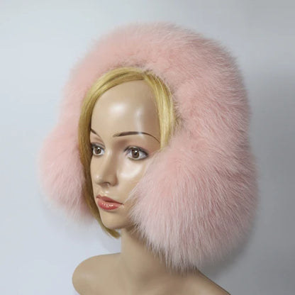 Real Fox Fur Winter Earmuffs and Scarf for Women pink by HitMyNeed