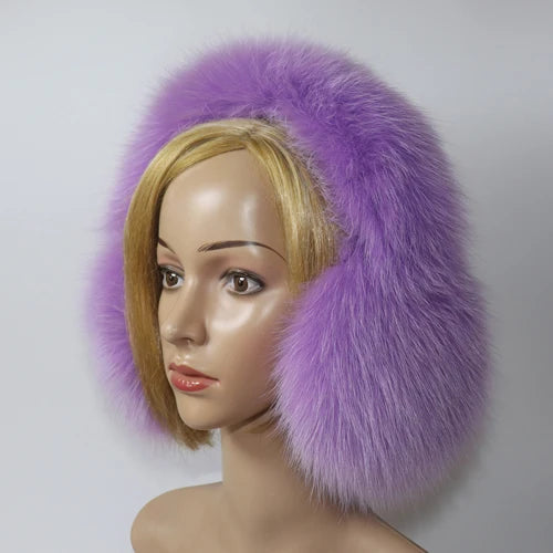 Real Fox Fur Winter Earmuffs and Scarf for Women purple by HitMyNeed