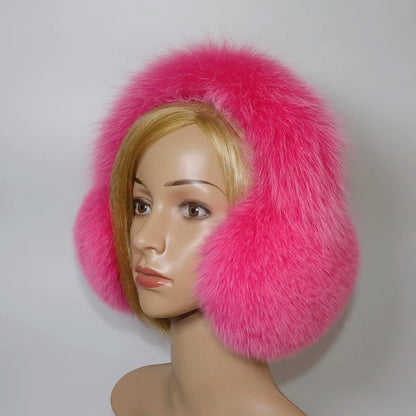 Real Fox Fur Winter Earmuffs and Scarf for Women rose-pink by HitMyNeed