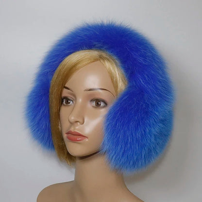 Real Fox Fur Winter Earmuffs and Scarf for Women royal-blue by HitMyNeed