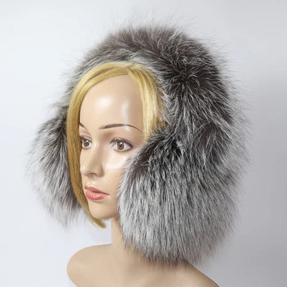 Real Fox Fur Winter Earmuffs and Scarf for Women silver-fox by HitMyNeed