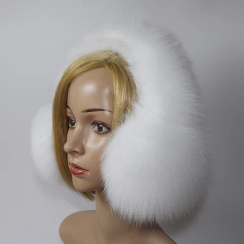 Real Fox Fur Winter Earmuffs and Scarf for Women white by HitMyNeed
