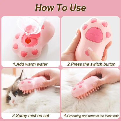 Rechargeable 3‑in‑1 Steam Pet Grooming Brush by HitMyNeed