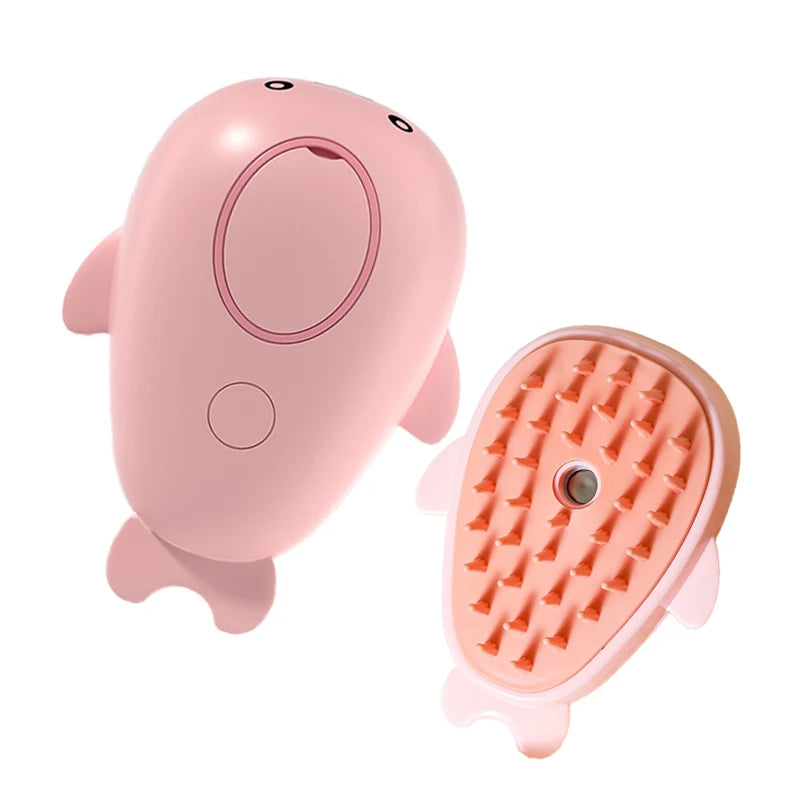 Rechargeable 3‑in‑1 Steam Pet Grooming Brush pink-dolphin by HitMyNeed
