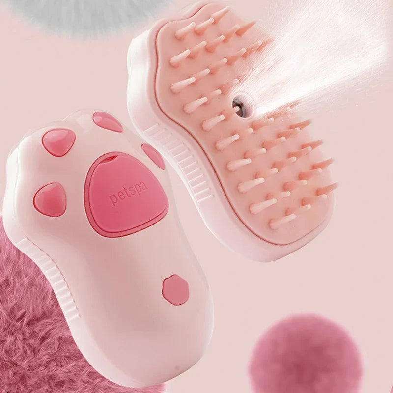 Rechargeable 3‑in‑1 Steam Pet Grooming Brush pink-paw by HitMyNeed
