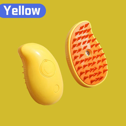 Rechargeable 3‑in‑1 Steam Pet Grooming Brush yellow-mango by HitMyNeed