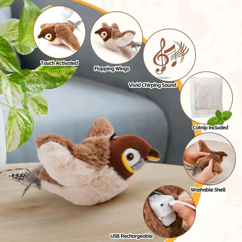 Rechargeable Chirping Bird Cat Toy with Catnip by HitMyNeed