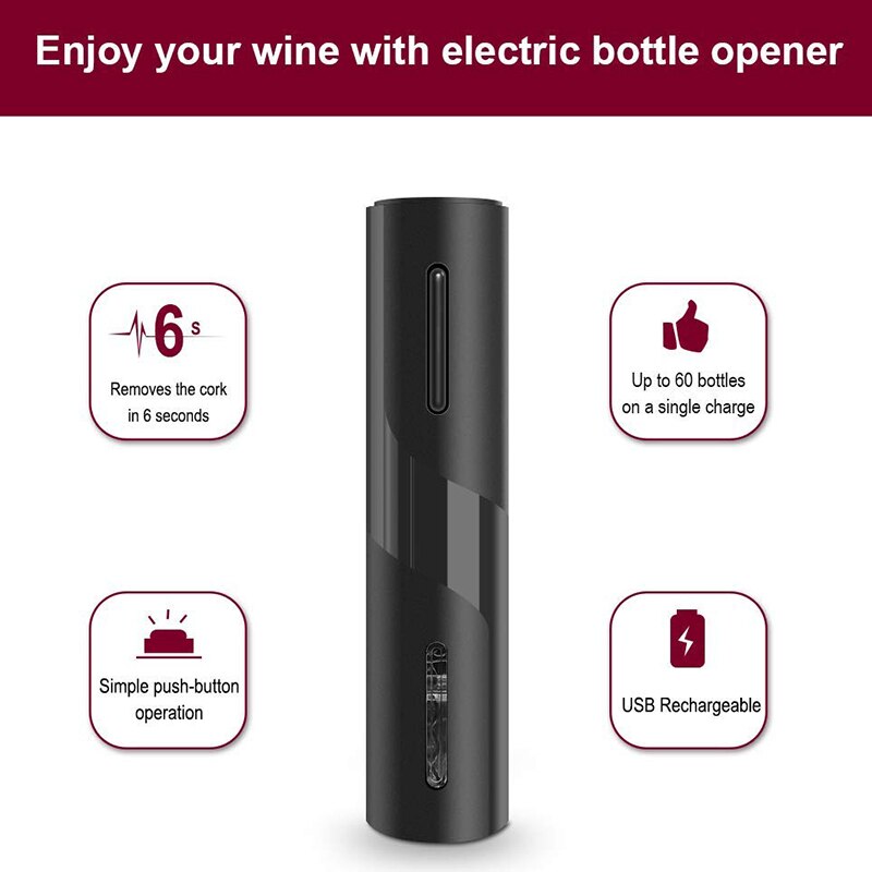 Rechargeable Electric Wine Opener with USB Cable by HitMyNeed