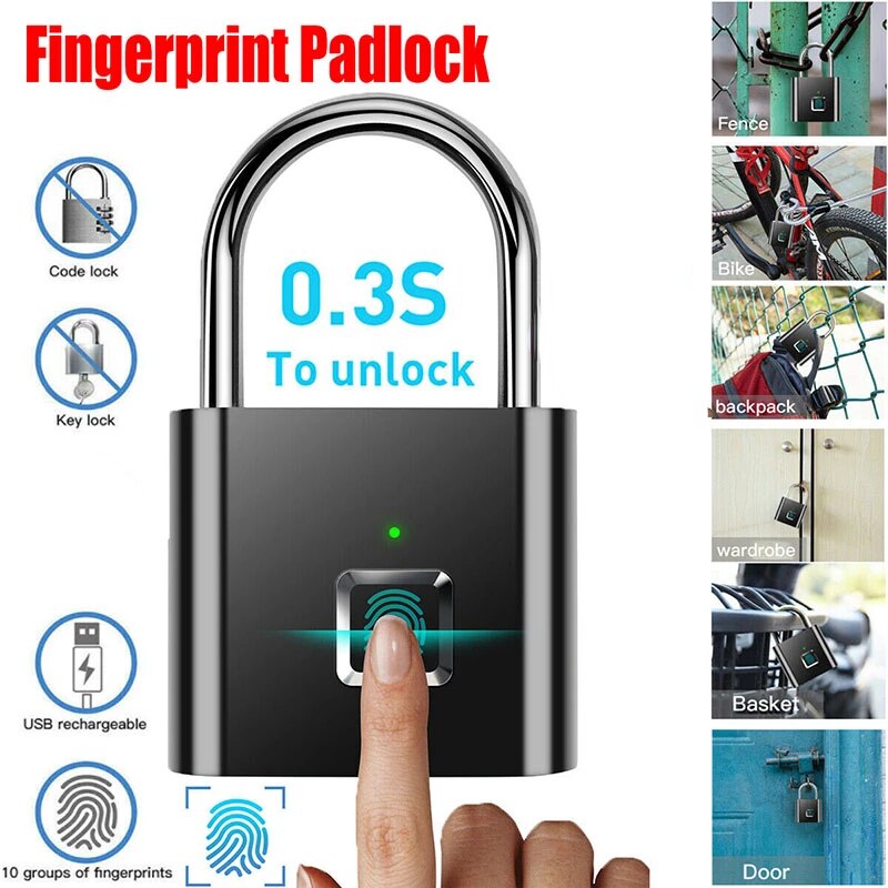 Rechargeable Fingerprint Smart Padlock, Waterproof by HitMyNeed